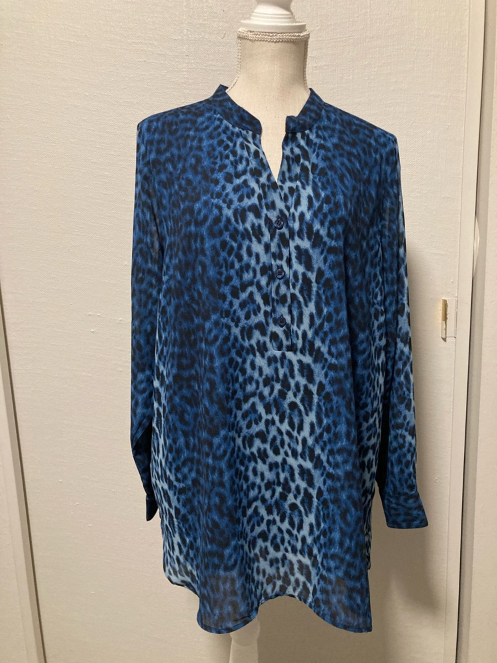 Blue Leopard Print Long-Sleeves